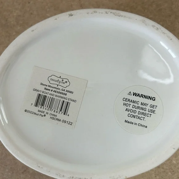 Mud Pie White Ceramic Gravy Boat with Warmer - Picture 7 of 8